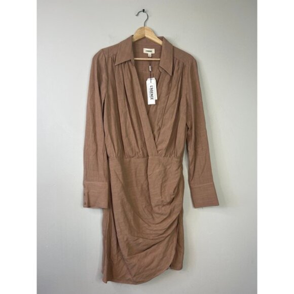 NWT L'agence Long Sleeve Wrap-Around Libbie Mini Dress Brown Ginger Snap Size: 8 - Picture 2 of 7